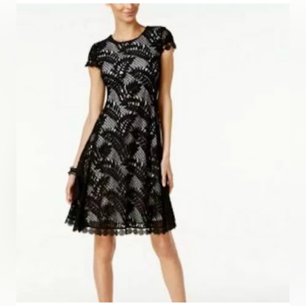 EUC - Alfani Black Lace Fit and Flare Dress in Black and Beige